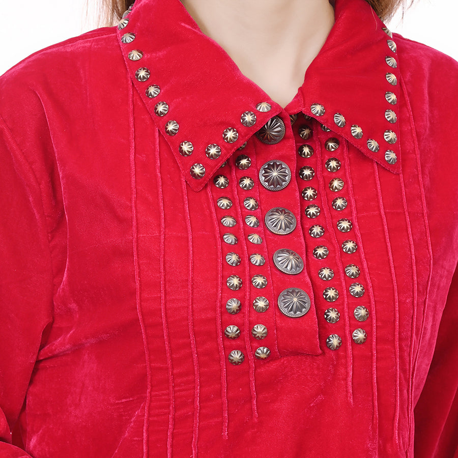 American Darling 100% Cotton Denim Women's Shirt Jacket Dress Ladies Girl Top Red|