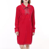 American Darling ADDR007 100% Cotton Denim Women Shirt Jacket Dress Ladies Girl Top Red