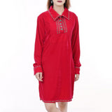 American Darling ADDR007 100% Cotton Denim Women Shirt Jacket Dress Ladies Girl Top Red - Uhorse