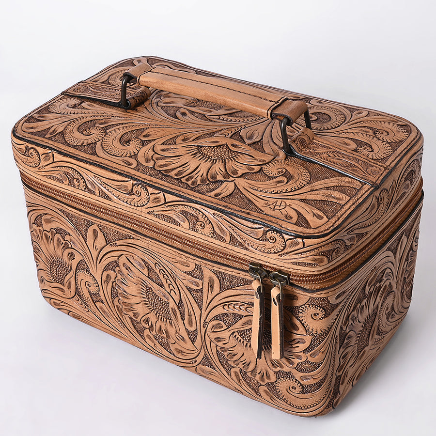 American Darling Hand Tooled Leather Jewelry Case | Western Travel Bag - Uhorse