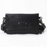 Spaghetti Western SWC147BLK Envelope Vintage Handmade Drum Dyed Genuine European Cowhide Leather Women Bag Western Handbag Purse