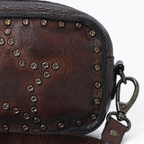 Spaghetti Western Swc166Brn Small Crossbody Vintage Handmade Drum Dyed Genuine European Cowhide Leather Women Bag Western Handbag Purse