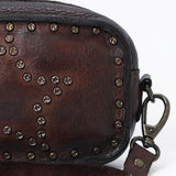 Spaghetti Western Swc166Brn Small Crossbody Vintage Handmade Drum Dyed Genuine European Cowhide Leather Women Bag Western Handbag Purse