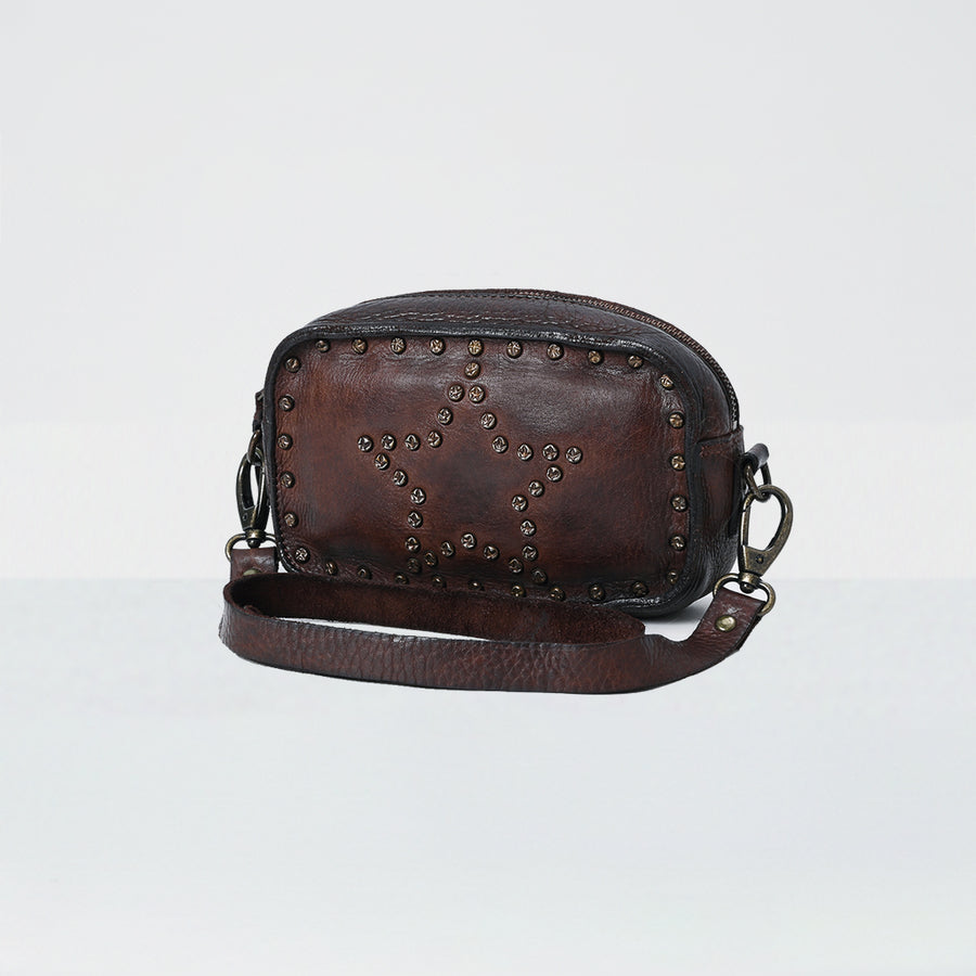 Spaghetti W. Swc166Brn Small Crossbody Vintage Handmade Drum Dyed by Hilason – Cowboy and equestrian accessories