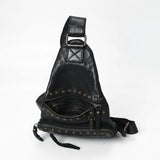 Spaghetti Western Swc191Blk Sling Vintage Handmade Drum Dyed Genuine European Cowhide Leather Women Bag Western Handbag Purse