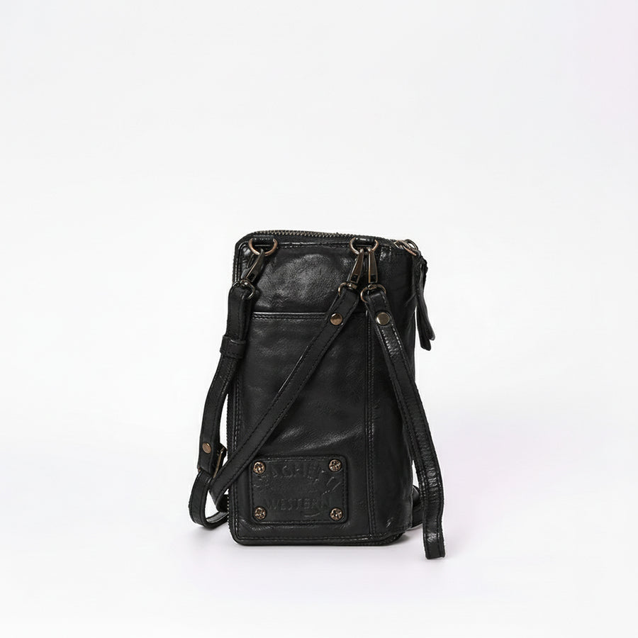 Spaghetti Western Swc213Blk Sling Vintage Handmade Drum Dyed Genuine European Cowhide Leather Women Bag Western Handbag Purse
