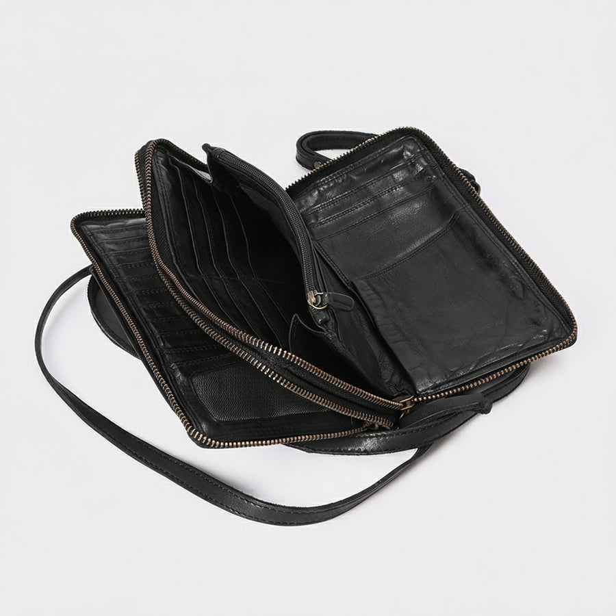Spaghetti Western Swc213Blk Sling Vintage Handmade Drum Dyed Genuine European Cowhide Leather Women Bag Western Handbag Purse