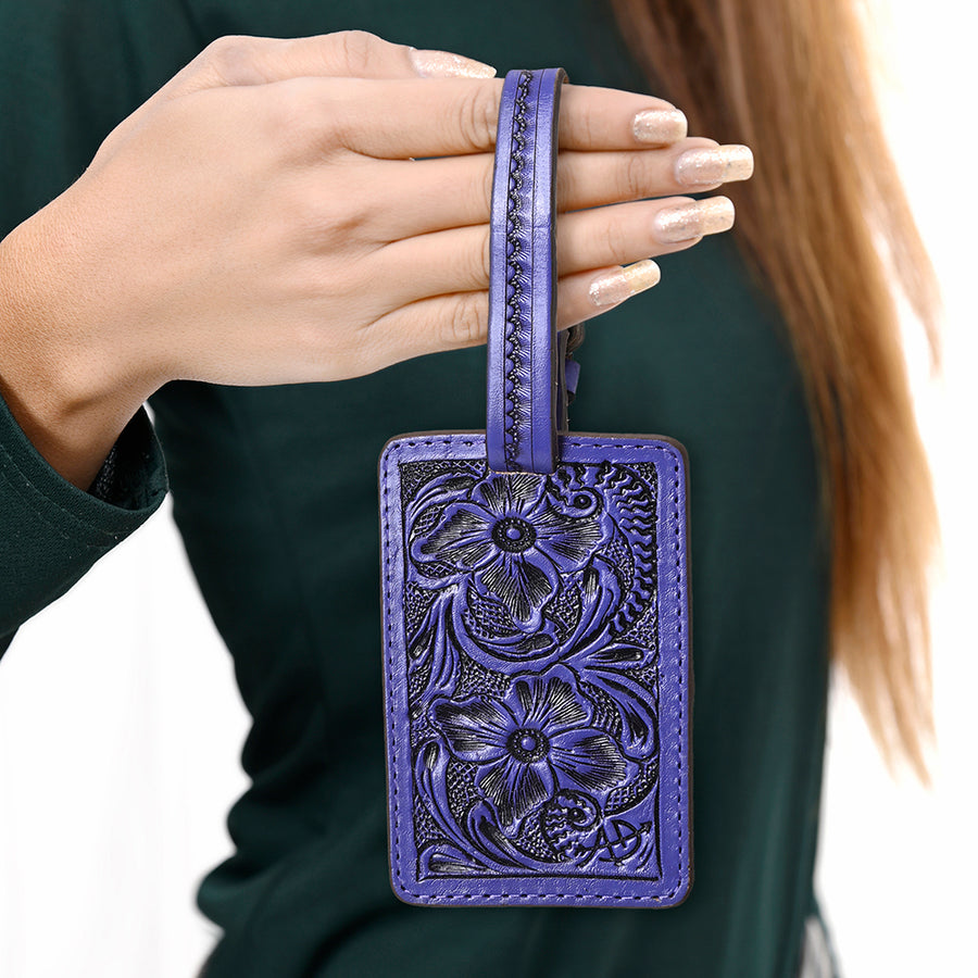 American Darling Western Leather Hand-Tooled Card Holder – Genuine Leather Travel ID Tag with Strap