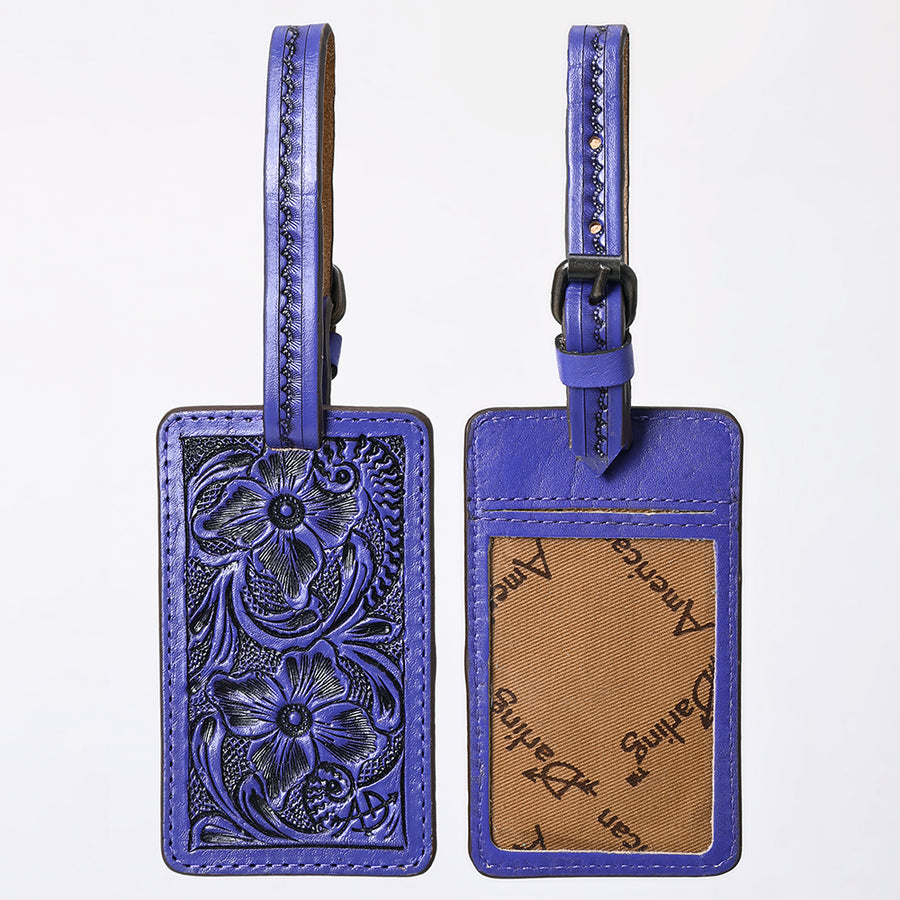 American Darling Western Leather Hand-Tooled Card Holder with Strap | Genuine Leather Travel ID Tag - Uhorse
