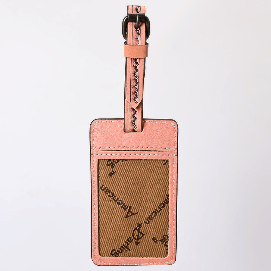 American Darling Western Leather Hand-Tooled Card Holder – Genuine Leather Travel ID Tag with Strap
