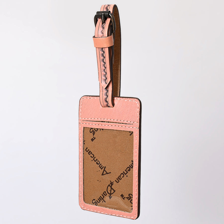 American Darling Western Leather Hand-Tooled Card Holder – Genuine Leather Travel ID Tag with Strap