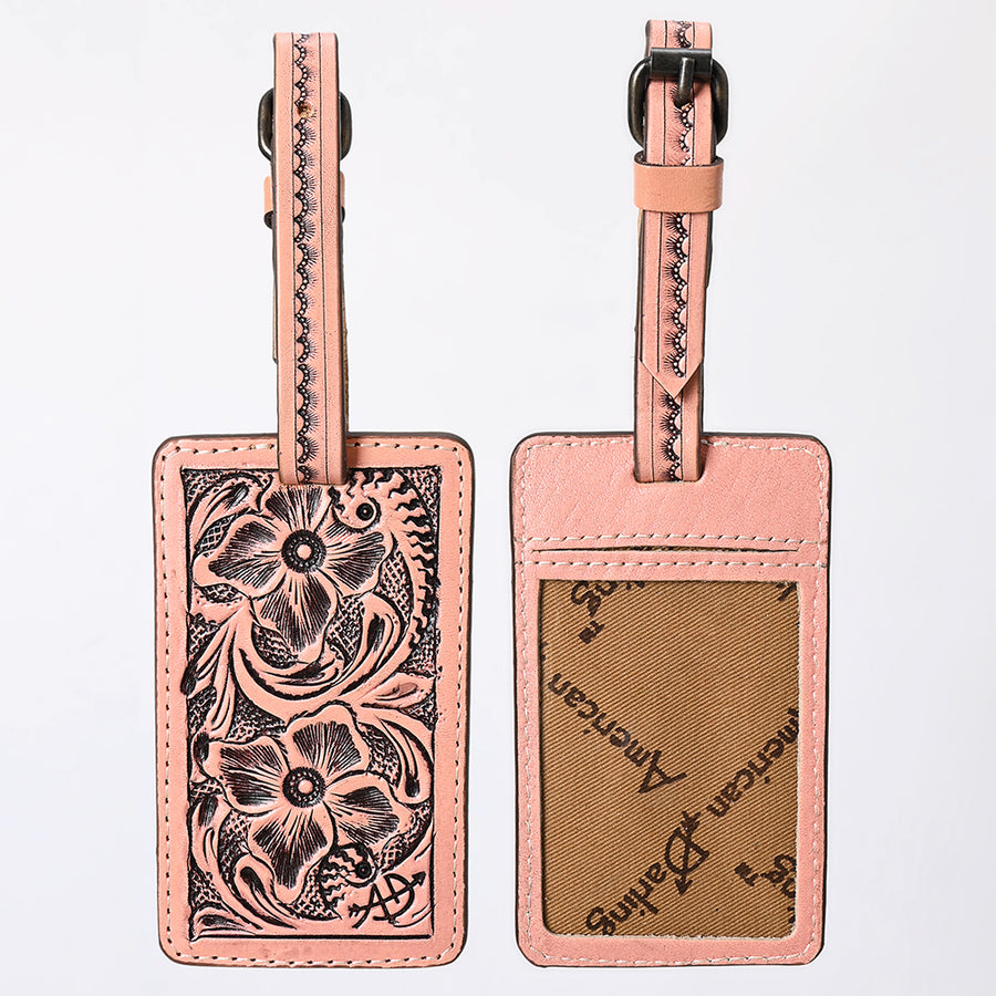 American Darling Western Leather Hand-Tooled Card Holder with Strap | Genuine Leather Travel ID Tag - Uhorse