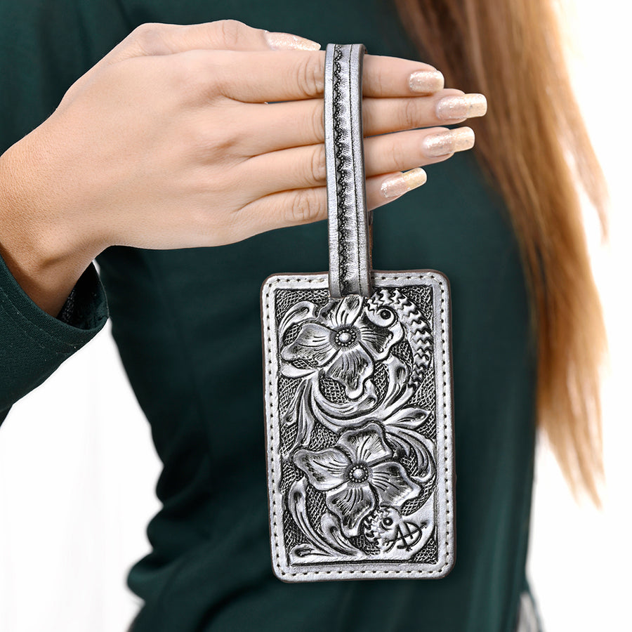 American Darling Western Leather Hand-Tooled Card Holder – Genuine Leather Travel ID Tag with Strap