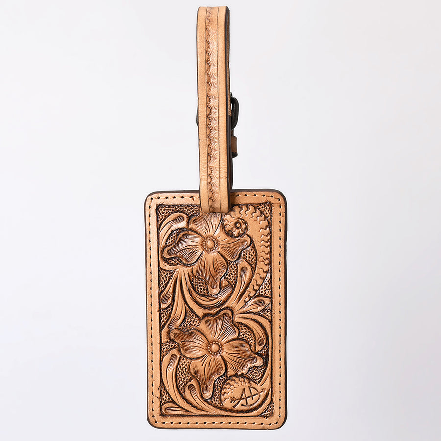 American Darling Western Leather Hand-Tooled Card Holder – Genuine Leather Travel ID Tag with Strap