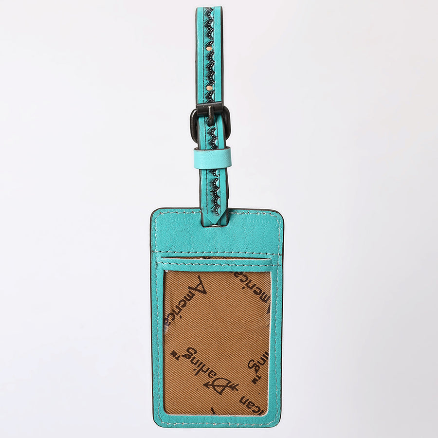 American Darling Western Leather Hand-Tooled Card Holder – Genuine Leather Travel ID Tag with Strap
