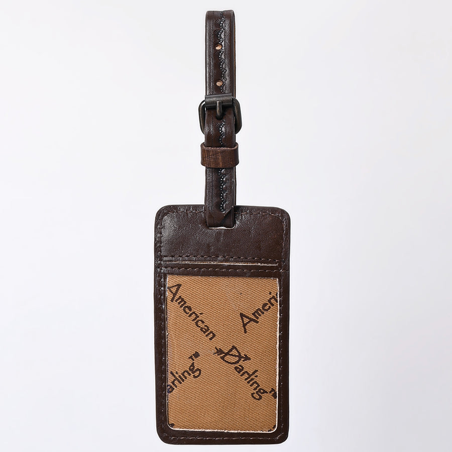 American Darling Western Leather Hand-Tooled Card Holder – Genuine Leather Travel ID Tag with Strap