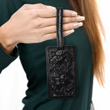 American Darling Western Leather Hand-Tooled Card Holder – Genuine Leather Travel ID Tag with Strap