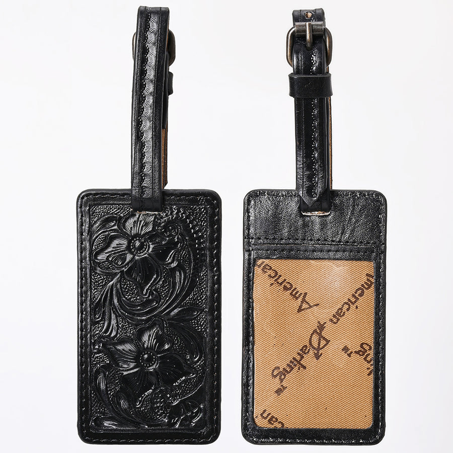 American Darling Western Leather Hand-Tooled Card Holder with Strap | Genuine Leather Travel ID Tag - Uhorse