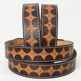 Bar H Equine Hand Tooled Genuine Leather Hand Crafted Brown Unisex Western Belt Removable Buckle Full Grain Western Belt for Men Women