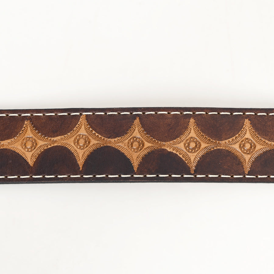 Bar H Equine Hand Tooled Genuine Leather Crafted Brown Unisex Western Belt Removable Buckle Full Grain
