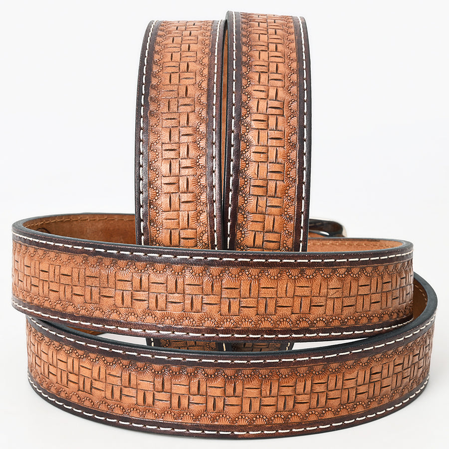 Bar H Equine Hand Tooled Genuine Leather Crafted Brown Unisex Western Belt Removable Buckle Full Grain for Men Women