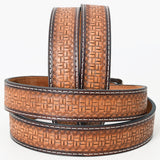 BAR H EQUINE 32 - 42 In Basket Hand Tooled Western Genuine Leather Belt Brown