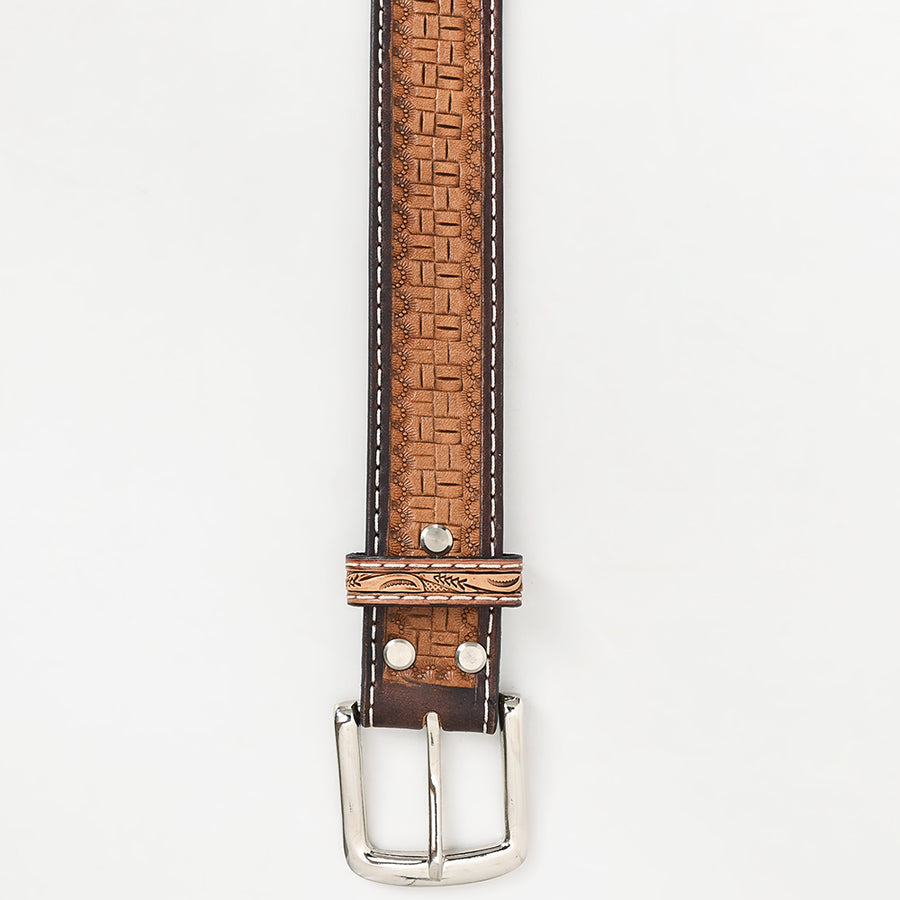 Bar H Equine Hand Tooled Genuine Leather Crafted Brown Unisex Western Belt Removable Buckle Full Grain for Men Women
