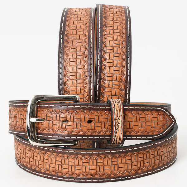 BAR H EQUINE 32 - 42 In Basket Hand Tooled Western Genuine Leather Belt Brown - Uhorse