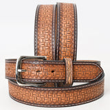 BAR H EQUINE 40 In Basket Hand Tooled Western Genuine Leather Belt Brown - Uhorse