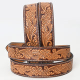 BAR H EQUINE 32 - 42 In Floral Hand Tooled Western Genuine Leather Belt Brown