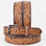 BAR H EQUINE 42 In Floral Hand Tooled W. Genuine Leather Belt Brown – by Hilason – Cowboy and equestrian accessories