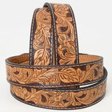 Bar H Equine Hand Tooled Genuine Leather Hand Crafted Brown with Tan Unisex Western Belt Removable Buckle Full Grain Western Belt for Men Women