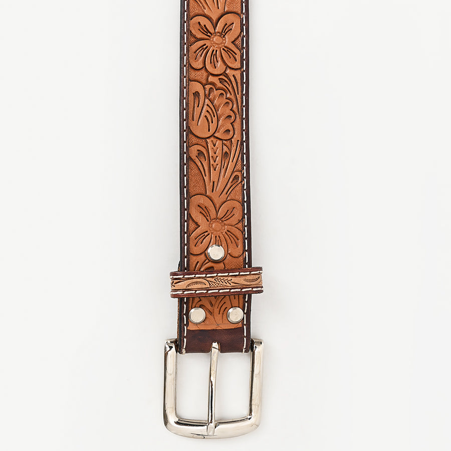 Bar H Equine Hand Tooled Genuine Leather Crafted Brown Unisex Western Belt Removable Buckle Full Grain for Men Women
