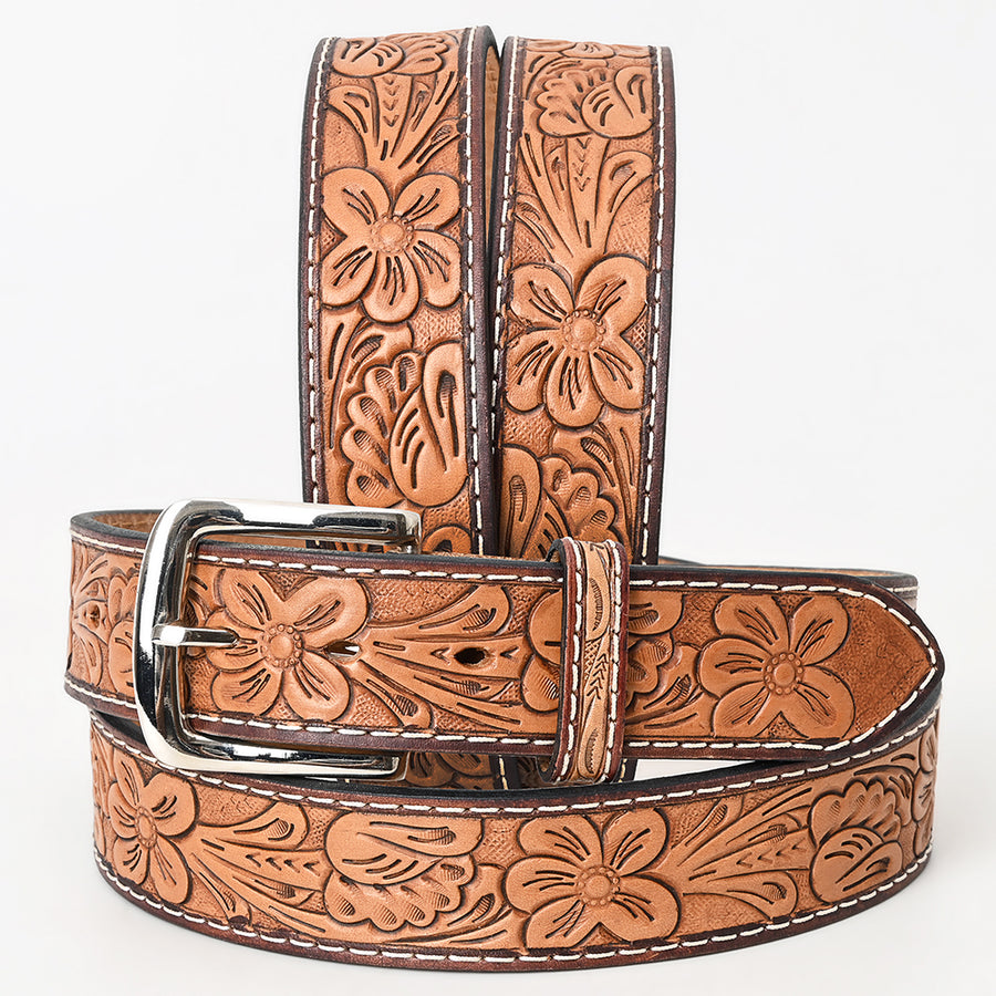 BAR H EQUINE 32 In Floral Hand Tooled Western Genuine Leather Belt Brown - Uhorse