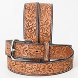BAR H EQUINE 42 In Floral Hand Tooled Western Genuine Leather Belt Brown - Uhorse