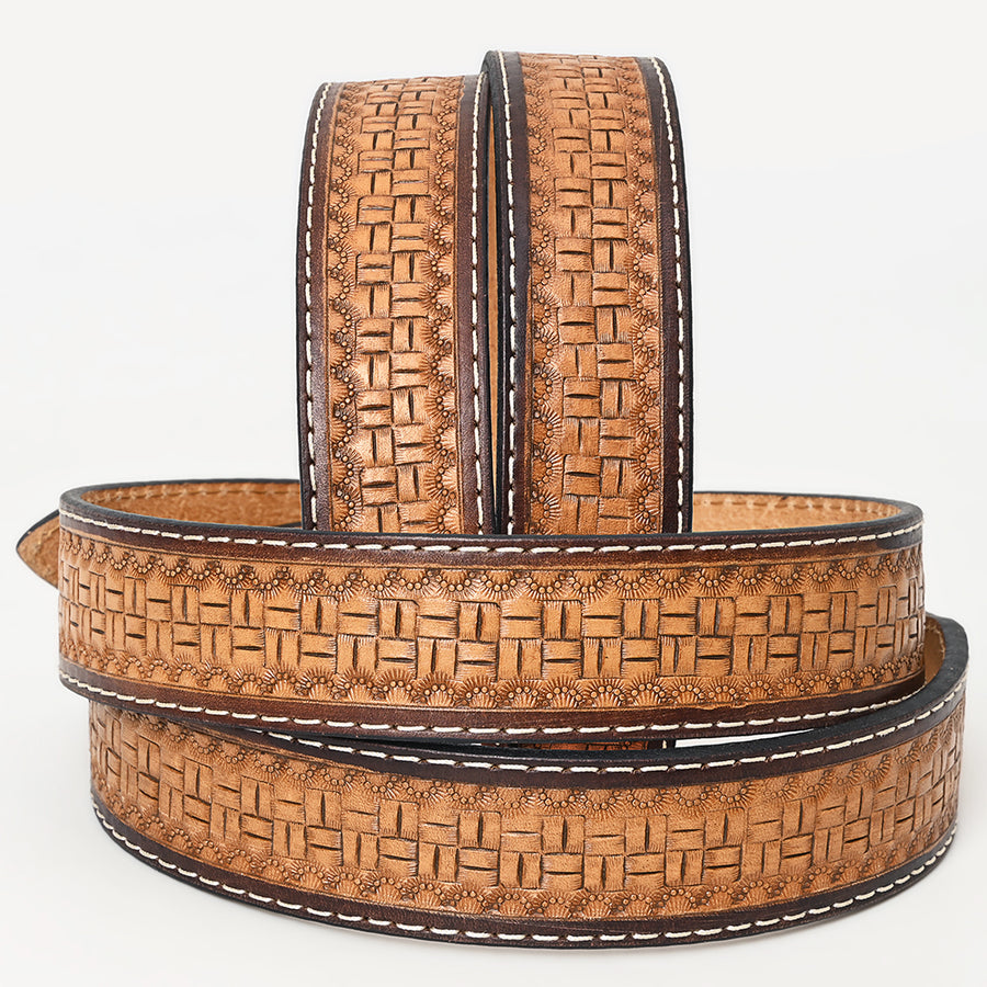 Bar H Equine Hand Tooled Genuine Leather Crafted Tan Unisex Western Belt Removable Buckle Full Grain For Men Women