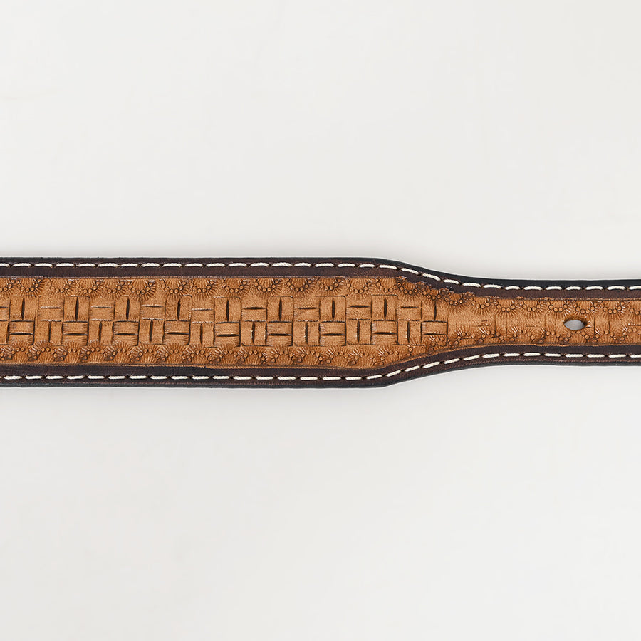 Bar H Equine Hand Tooled Genuine Leather Crafted Tan Unisex Western Belt Removable Buckle Full Grain For Men Women