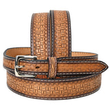 Bar H Equine Hand Tooled Genuine Leather Crafted Tan Unisex Western Belt Removable Buckle Full Grain For Men Women - 38"