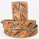 Bar H Equine Hand Tooled Genuine Leather Hand Crafted Tan Unisex Western Belt Removable Buckle Full Grain Western Belt for Men Women