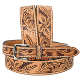 Bar H Equine Hand Tooled Genuine Leather Hand Crafted Tan Unisex Western Belt Removable Buckle Full Grain Western Belt for Men Women