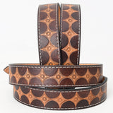 Bar H Equine Hand Tooled Genuine Leather Crafted Brown Unisex Western Belt Removable Buckle Full Grain for Men Women