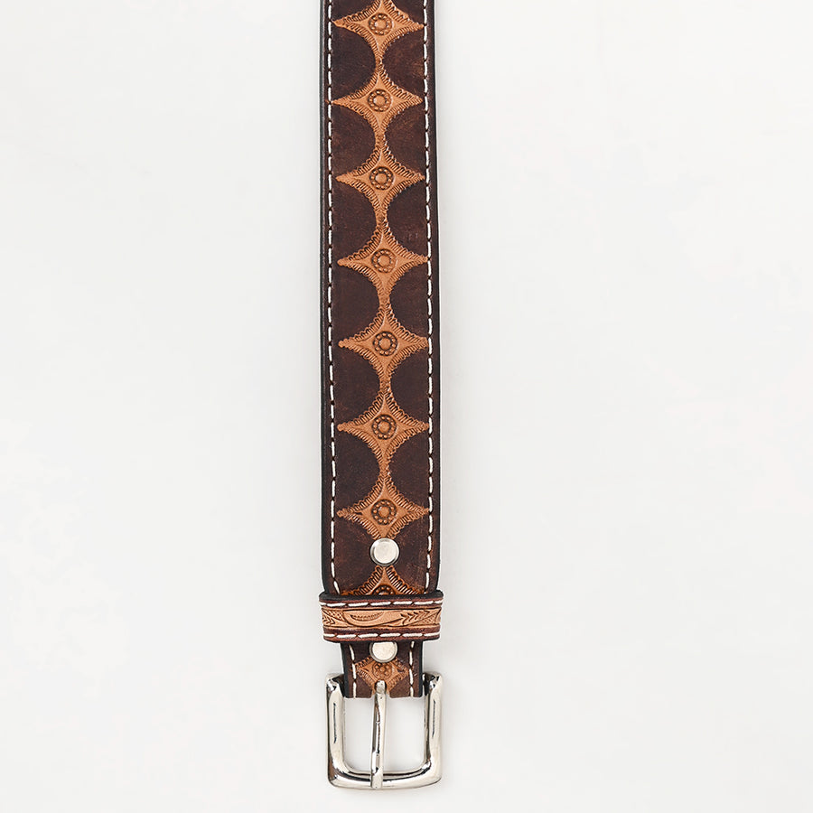 Bar H Equine Hand Tooled Genuine Leather Crafted Brown Unisex Western Belt Removable Buckle Full Grain for Men Women
