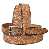 Bar H Equine Hand Tooled Genuine Leather Hand Crafted Tan Unisex Western Belt Removable Buckle Full Grain Western Belt for Men Women