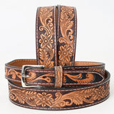 BAR H EQUINE 34 In Floral Hand Tooled Western Genuine Leather Belt Brown - Uhorse