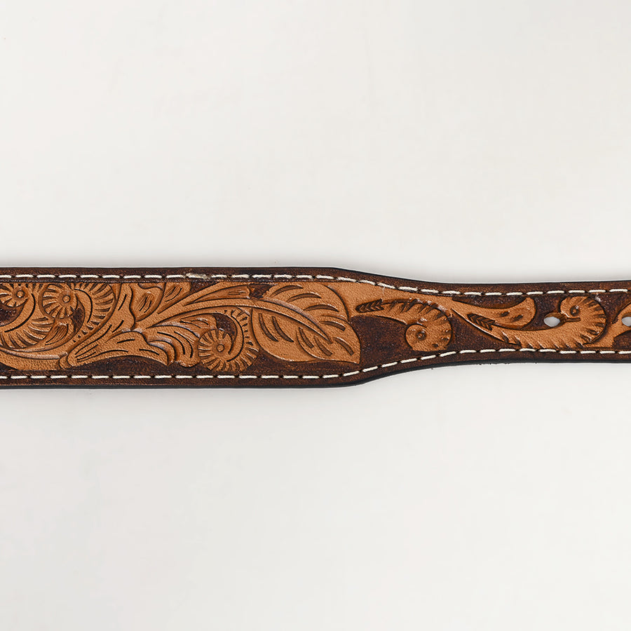 Bar H Equine Hand Tooled Genuine Leather Crafted Brown Unisex Western Belt Removable Buckle Full Grain Men & Women