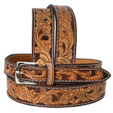 Bar H Equine Hand Tooled Genuine Leather Hand Crafted Brown Unisex Western Belt Removable Buckle Full Grain Western Belt for Men Women