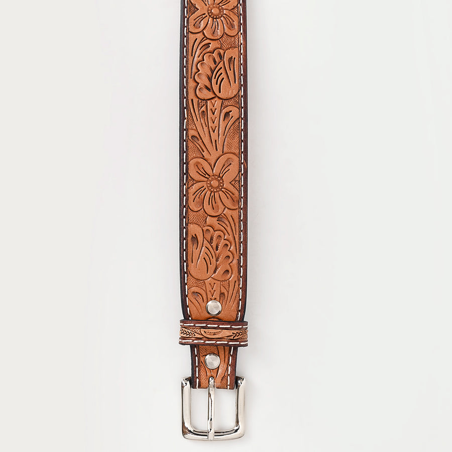 Bar H Equine Hand Tooled Genuine Leather Crafted Brown Unisex Western Belt Removable Buckle Full Grain for Men Women