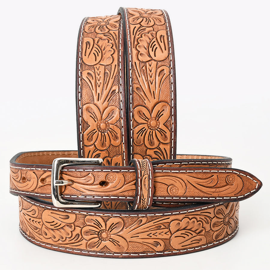 BAR H EQUINE 32 In Floral Hand Tooled Western Genuine Leather Belt Brown - Uhorse