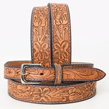 BAR H EQUINE 32 - 42 In Floral Hand Tooled Western Genuine Leather Belt Brown