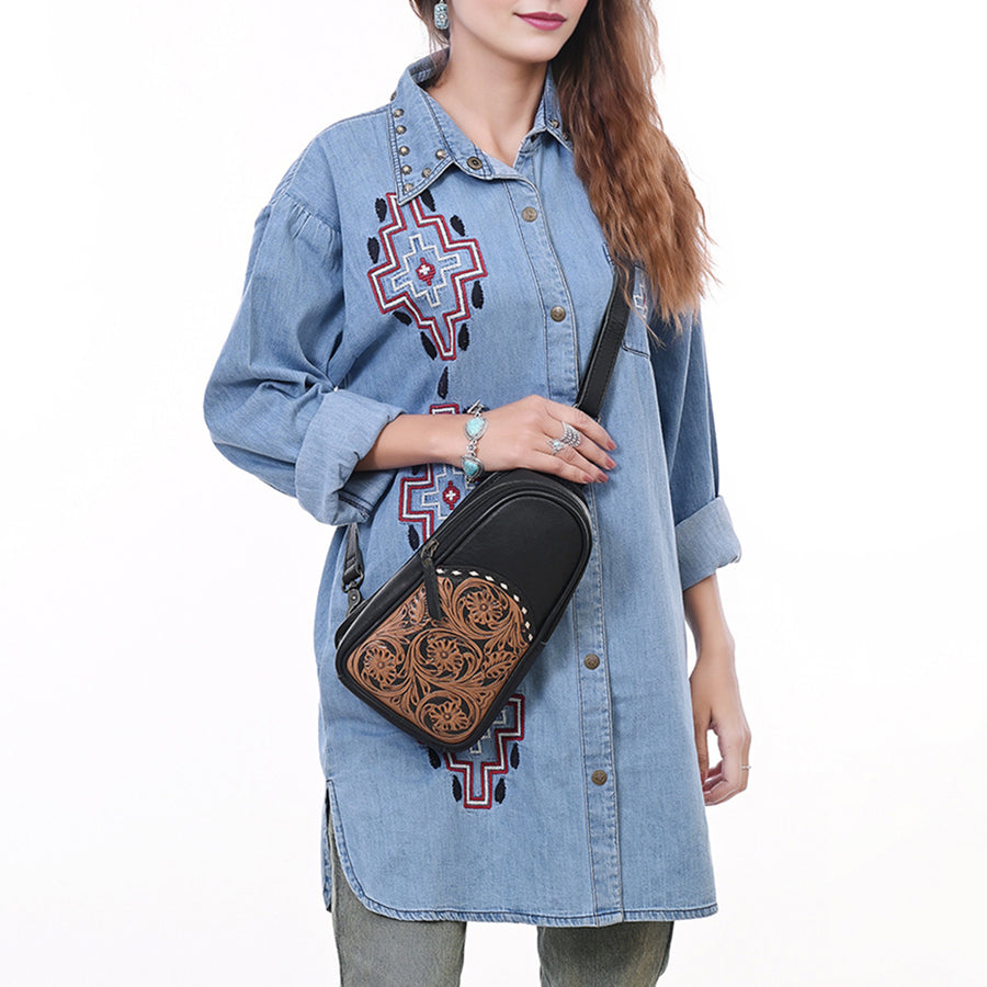 Ohlay Bags OHG188B Sling Hand Tooled Genuine Leather Women Bag Western Handbag Purse